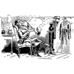 Vector Illustrasjon av gammel mann røyker pipe i stuen